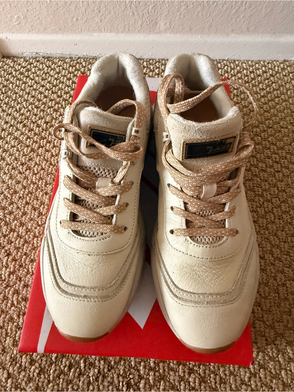 Scotch and Soda x Maison Margiela Collab Women's Neutral Beige Leather Sneakers
